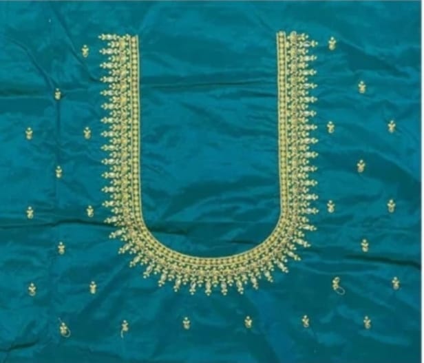 Lakshmi Computer Embroidery Designs - Sea Green Embroidered Blouse With Zari - Un Stiched Blouse - 1 Meter