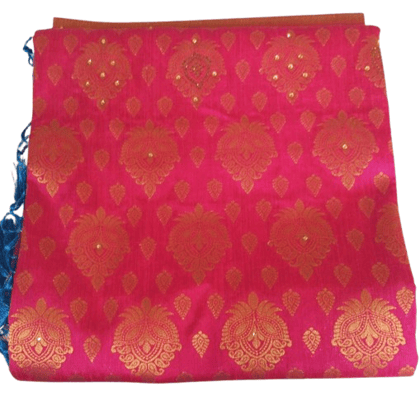  Pink and gold zari woven Kanjivaram silk saree with blouse piece