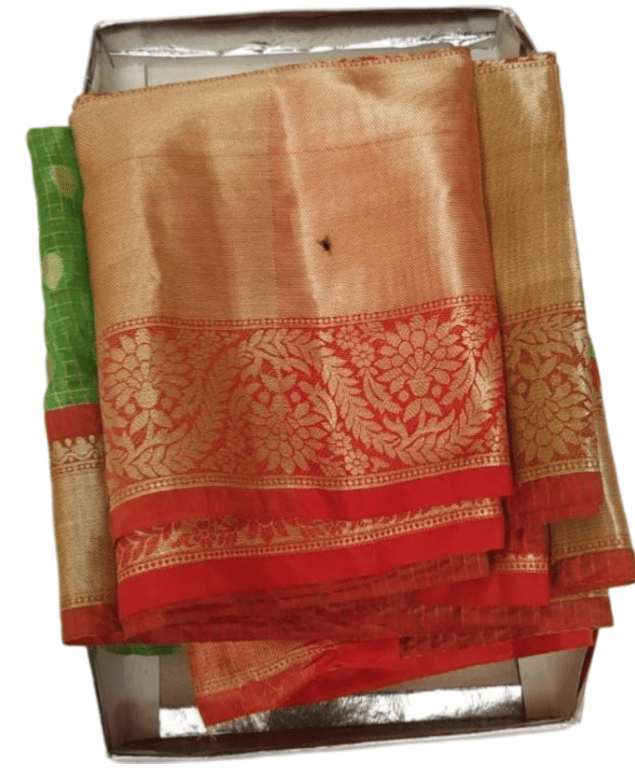 Green and Red Pure Handloom Kanjivaram Silk Saree With Blouse Piece