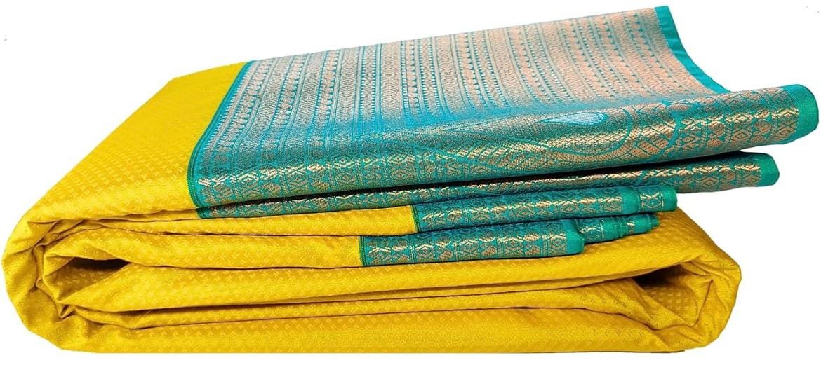 Yellow Saree With Green And Gold Border