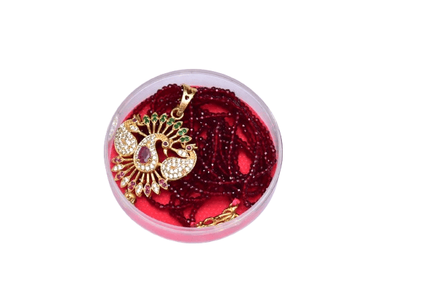  "Stunning Gold Peacock Pendant with Red Beads Necklace"