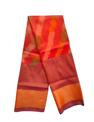  Red and Orange Silk Saree With Blouse Piece
