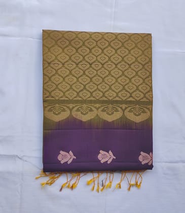 Golden and Purple Silk Saree With Blouse Piece