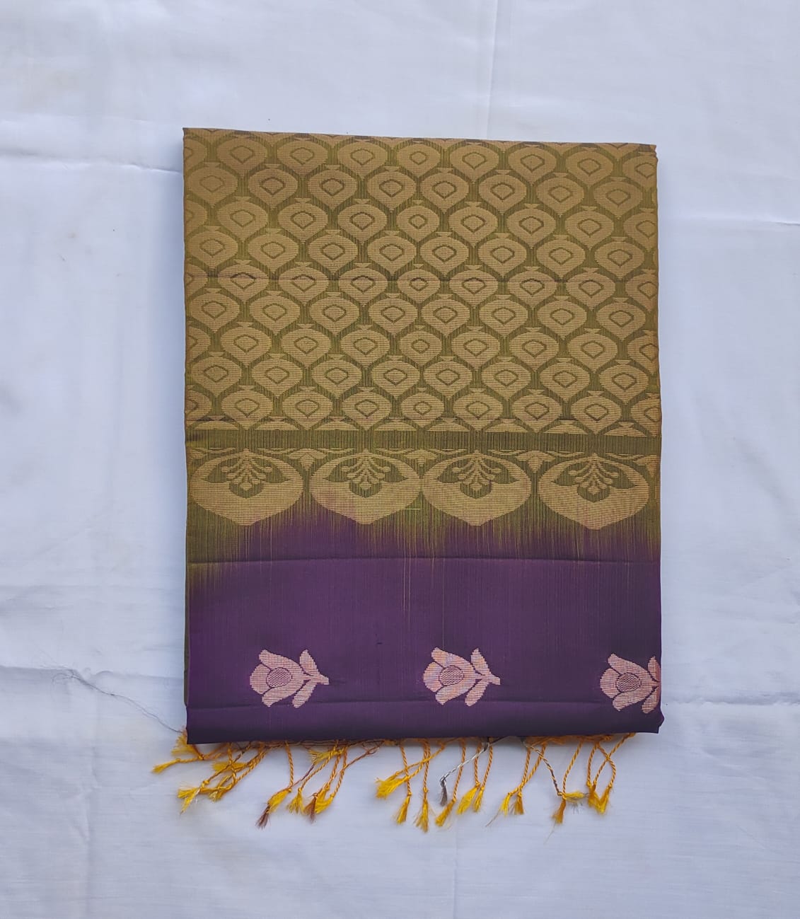 Golden and Purple Silk Saree With Blouse Piece