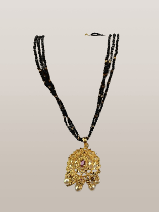 Black Beads Traditional Indian Necklace with Gold Pendant Black Beads Traditional Indian Necklace with Gold Pendant