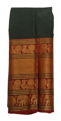 Green Saree With Golden Zari Border and Elephant Motif Green Saree With Golden Zari Border and Elephant Motif