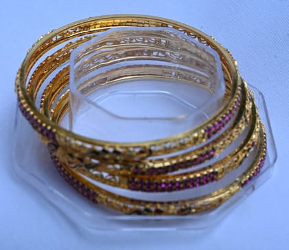 Sri parameswari Gold Plated Pink Stone Bangle Set