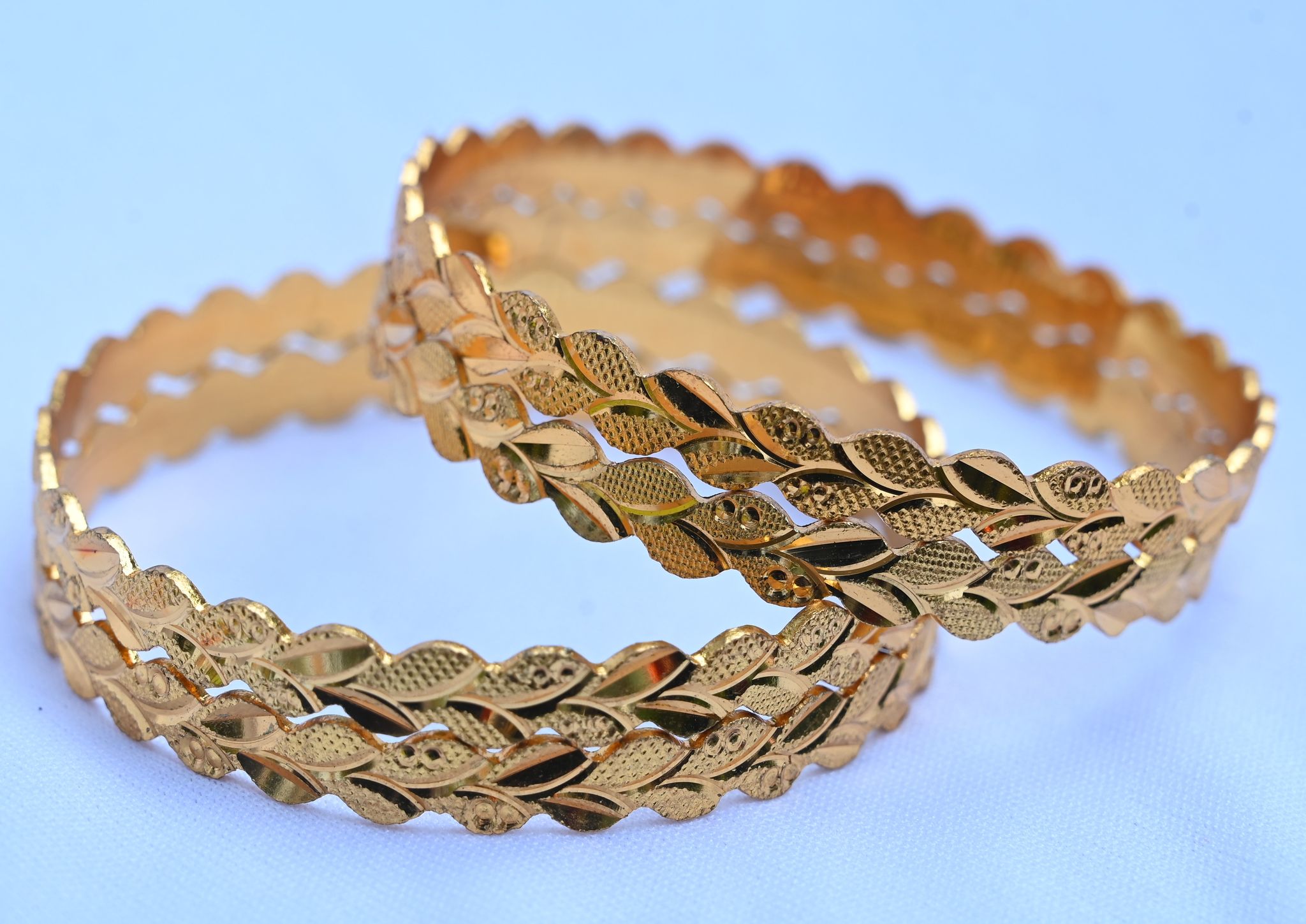 Sri prameswari  22K Yellow Gold Textured Bangle Set of 2