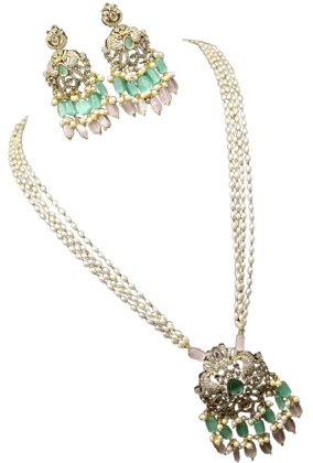  Stunning Antique Gold Plated Kundan Meenakari Pearl Necklace Set With Earrings