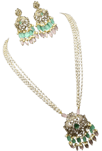  Stunning Antique Gold Plated Kundan Meenakari Pearl Necklace Set With Earrings