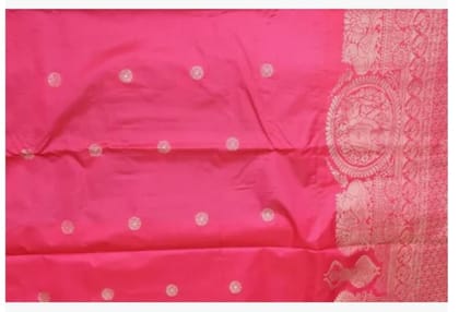  Pink Banarasi Silk Saree With Golden Elephant And Peacock Motifs