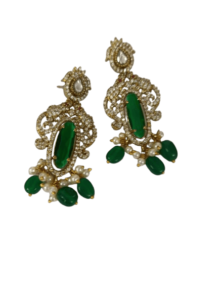 Premium Women Stunning Gold-Plated Kundan Necklace Set with Green Stones and Pearls 2025 at Shop