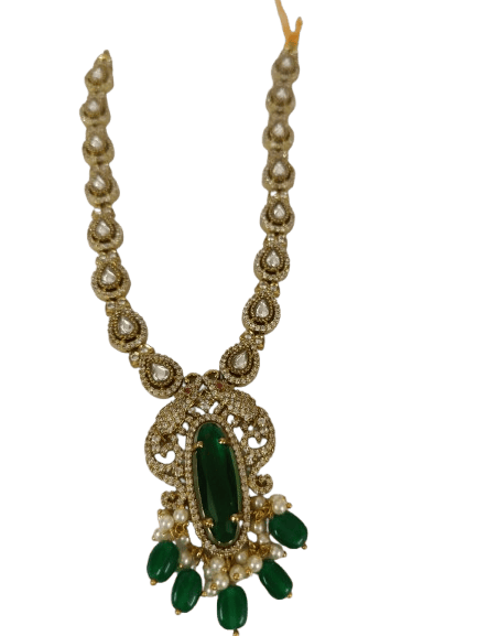 Premium Women Stunning Gold-Plated Kundan Necklace Set with Green Stones and Pearls 2025 at Shop