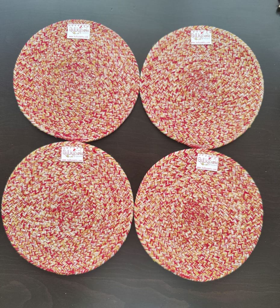 Round table mats cotton placemats (pack of 4) | Hotpads / trivets 9", Heat Resistant, Reversible Use (Yellow) by Bulky Santa