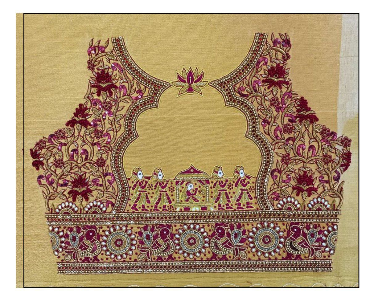 Gold Color embroidered blouse - Un Stiched Blouse - 1 Meter