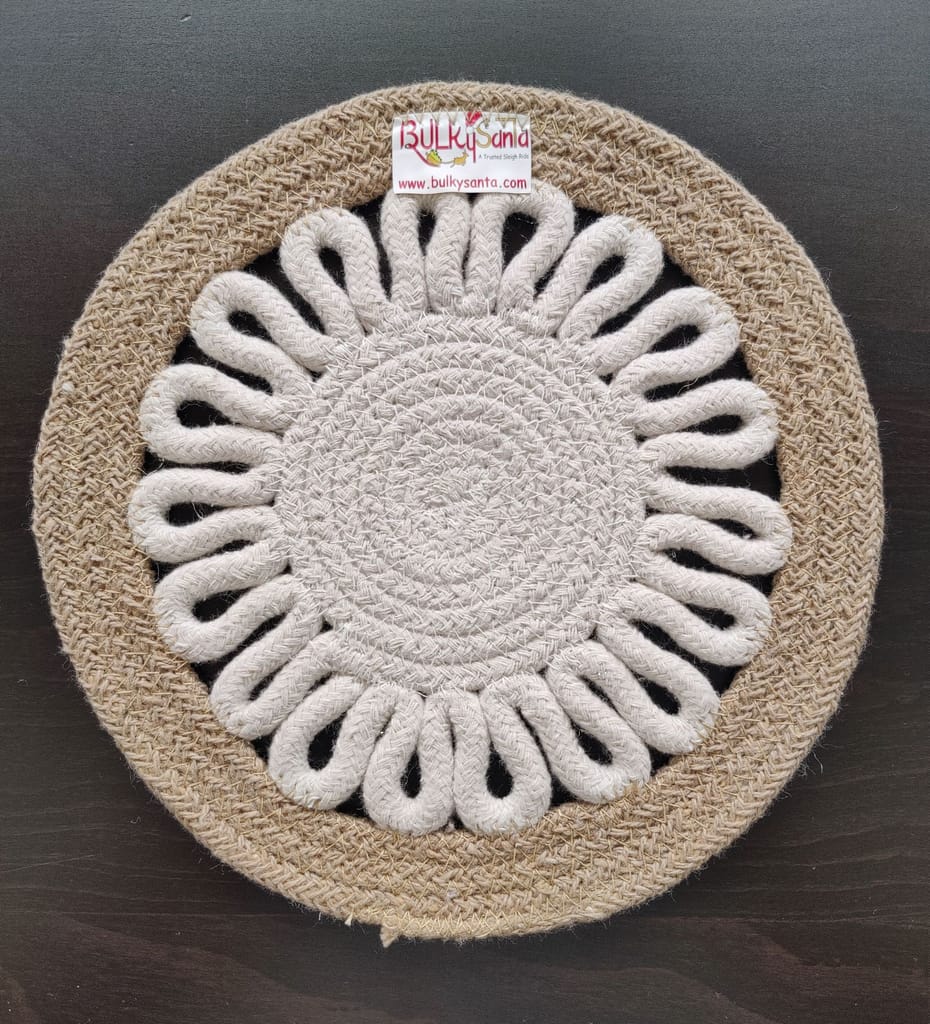 Round table mats cotton placemats (pack of 1) | Hotpads / trivets 9", Heat Resistant, Reversible Use (Payal) by Bulky Santa