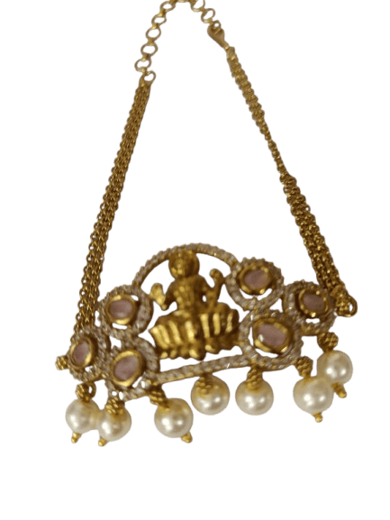 Stylish Women "Stunning Gold-Plated Goddess Laxmi Pendant with Pearls and Pink Stones for Women"