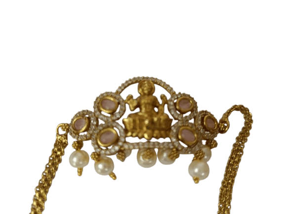 Stylish Women "Stunning Gold-Plated Goddess Laxmi Pendant with Pearls and Pink Stones for Women"