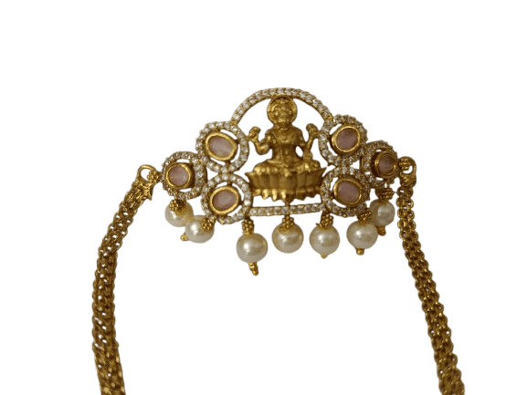 Stylish Women "Stunning Gold-Plated Goddess Laxmi Pendant with Pearls and Pink Stones for Women"