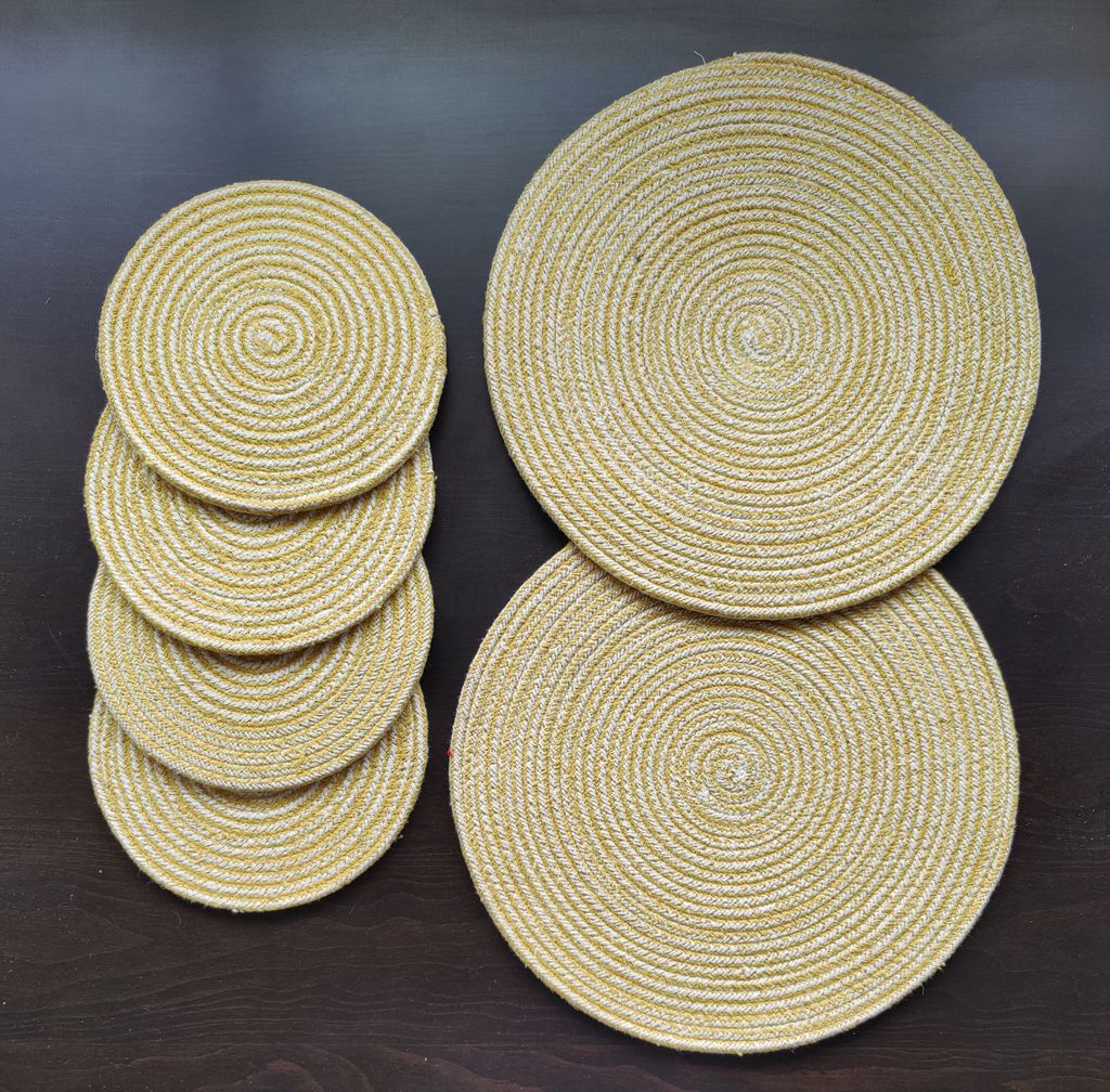 Round table mats cotton placemats (pack of 6) | Big Mats  & Hotpads / trivets, Heat Resistant, Reversible Use (Yellow) by Bulky Santa