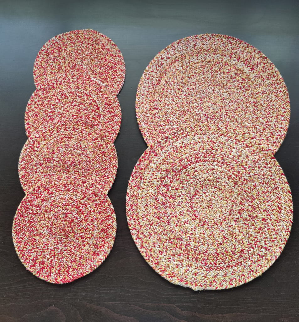 Round table mats cotton placemats (pack of 6) | Big Mats  & Hotpads / trivets, Heat Resistant, Reversible Use (Red - Yellow) by Bulky Santa