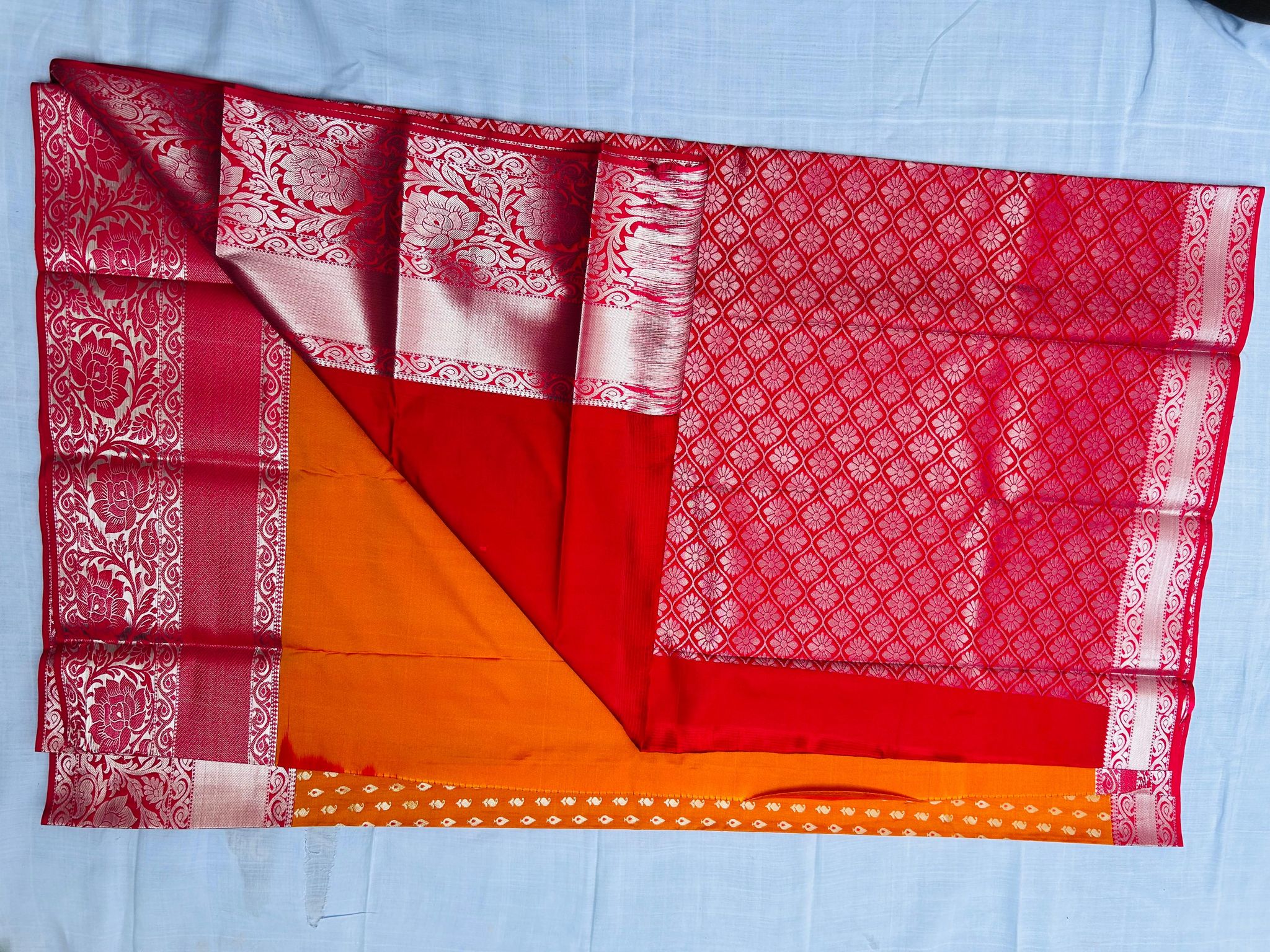 Red and gold zari woven Kanjivaram silk saree
