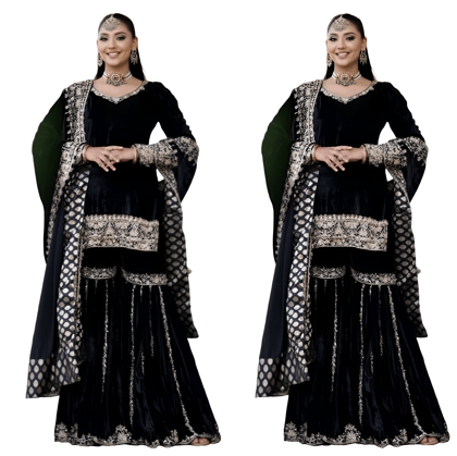 Black Sharara Set Ready to wear indian salwar kameez Dupatta for women anarkali designer pakistani dresses Festival 3 piece