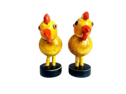  Wooden Rooster Figurines, Set of 2