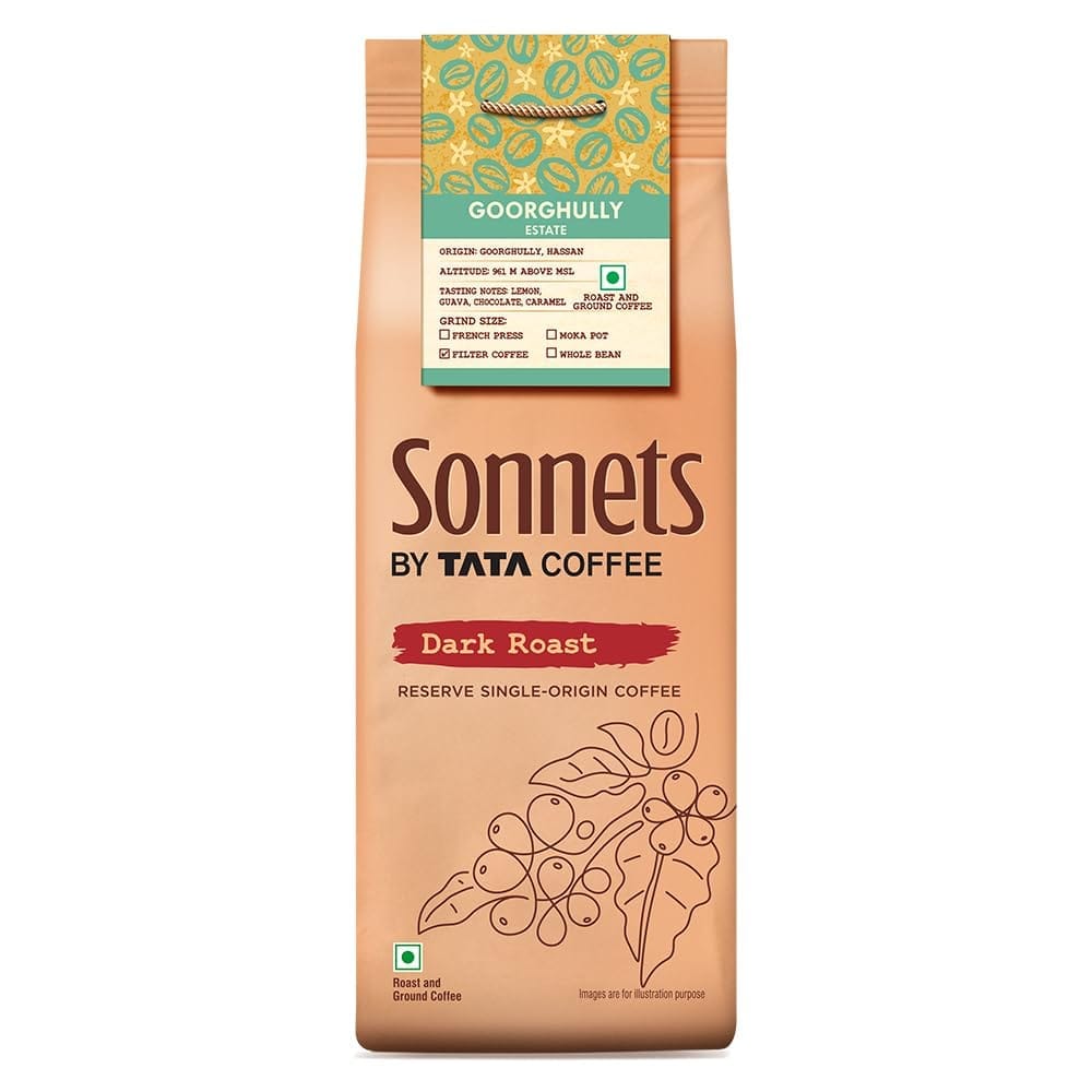 Tata Sonnets Goorghully Sun Dried Red Honey, Dark Roast, Filter Coffee, 250g, Brown, Reserve Single-Origin Coffee, Freshly Dried Ground Coffee