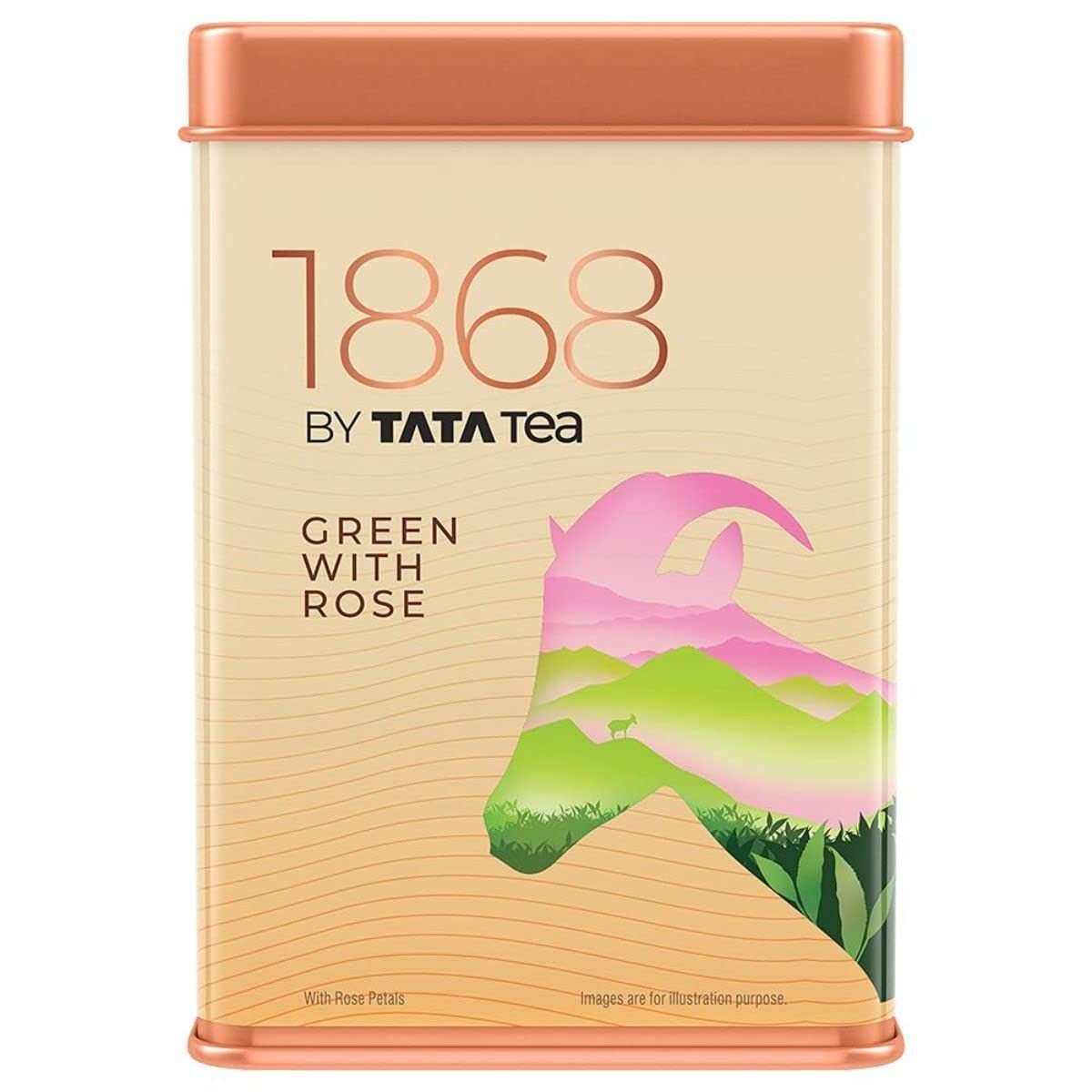 1868 by Tata Tea | Green with Rose | Green tea leaves and Rose Petals | Curated Tea Inspired by India | Flavoured Green Tea | 50 g