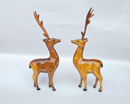  Hand-carved Wooden Deer Figurines - Set of 2