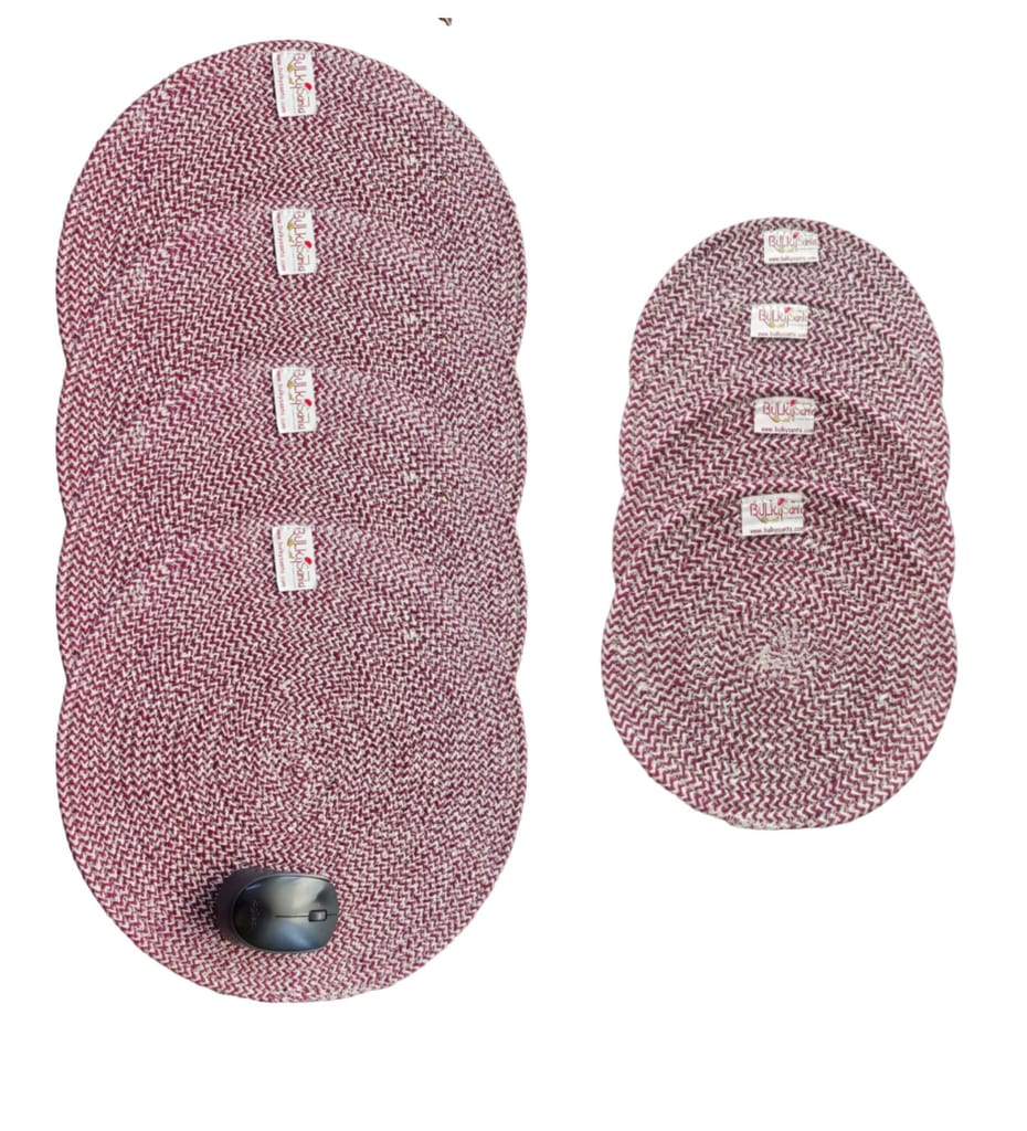 Round table mats cotton placemats (pack of 8) | Big Mats  & Hotpads / trivets, Heat Resistant, Reversible Use (Maroon) by Bulky Santa