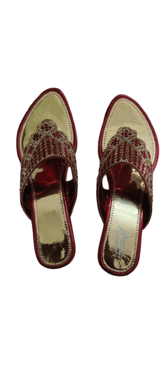 Red and gold embellished bridal sandals