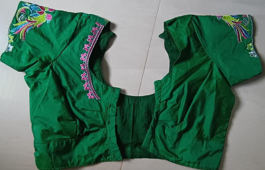 Ready Made Green blouse with intricate bird embroidery work