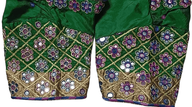Ready Made Blouse - Green and Pink Mirror Work Blouse