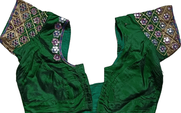 Ready Made Blouse - Green and Pink Mirror Work Blouse