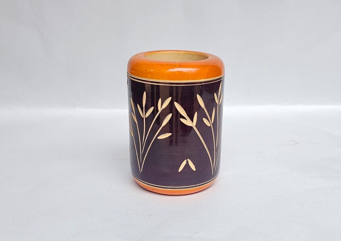  Handcrafted Wooden Pen Holder with Floral Design