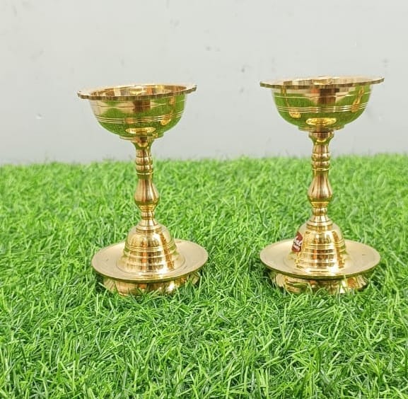 Pair of Brass Diyas with a traditional design.