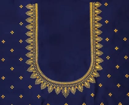 Blue and gold embroidered blouse - Un Stiched Blouse - 1 Meter