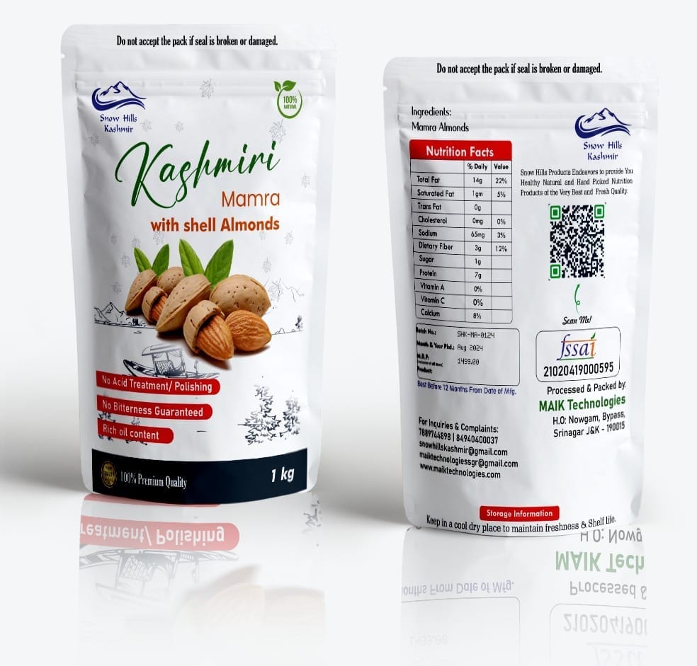 Kashmiri Kagzi Mamra almonds withshells pack of 1kg