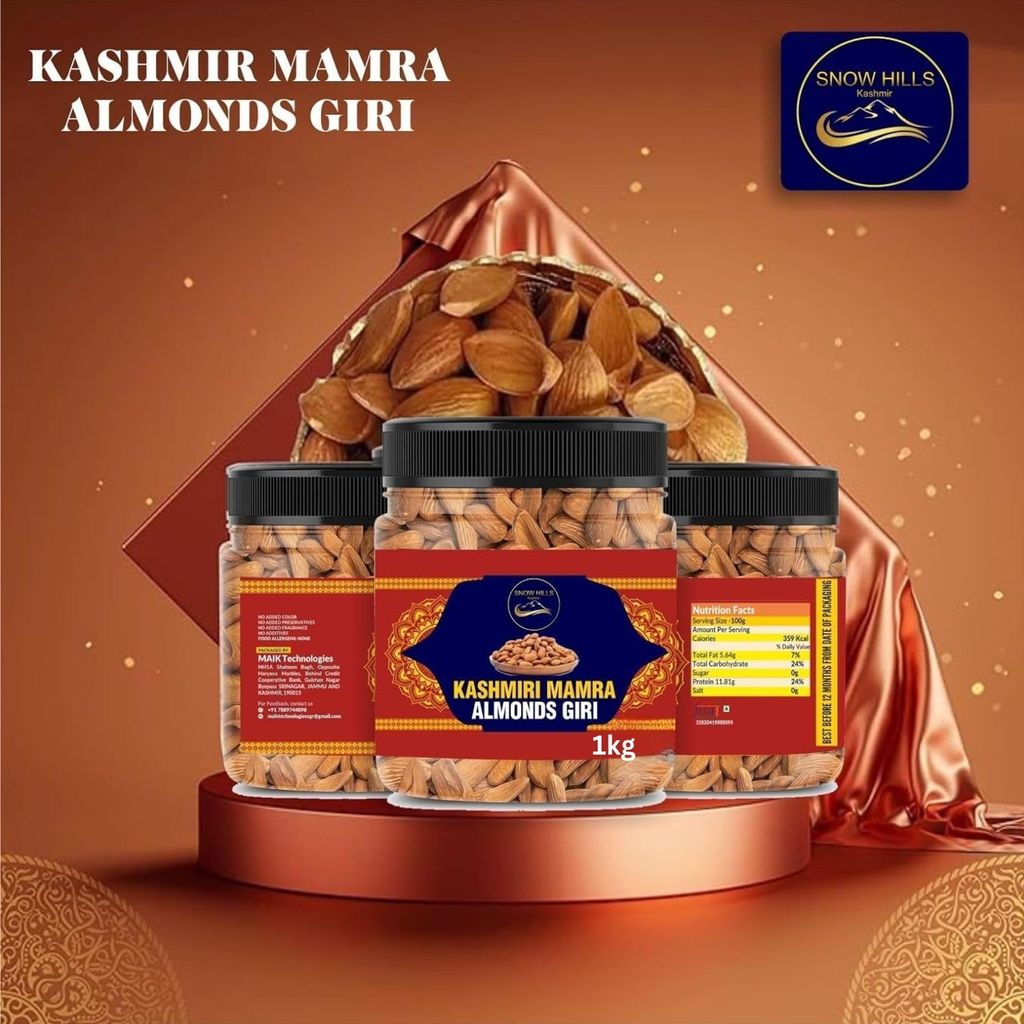 100% Organic Kashmir�s Special Mamra Almonds Giri l (Without Shell) (1kg)