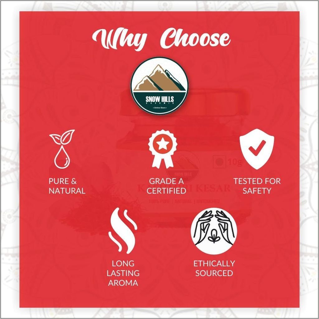 SnowHills Kashmiri Saffron Original Kashmir Lacha Saffron/Kesar/Keshar (1gm) for Biryani,Sweets,Pregnant Women, Improved Health - Skin Care, Beauty and Tilak