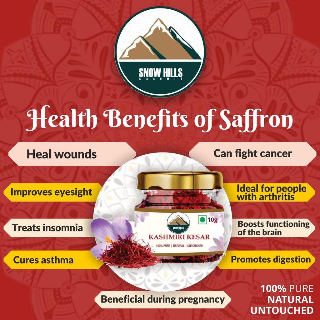 SnowHills Kashmiri Saffron Original Kashmir Lacha Saffron/Kesar/Keshar (1gm) for Biryani,Sweets,Pregnant Women, Improved Health - Skin Care, Beauty and Tilak