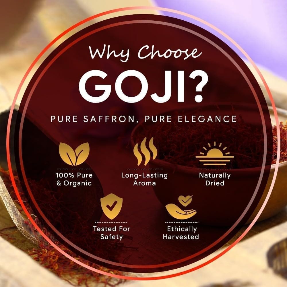 GOJI Premium Mogra Kashmiri Saffron/Kesar - 3g, 100% Pure and Natural from the Pristine Hills of Kashmir | Organically Cultivated-Ultimate Health Booster, Rich in Antioxidants Enhances Well-being (3g)