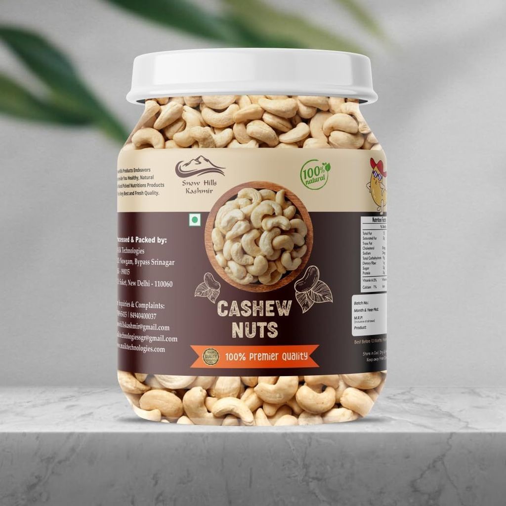 Snow Hills Kashmir Cashew Jar 500 grams Healthy Snacks | Nutritious & Delicious | Gluten Free & Zero Cholestrol | kaju | Premium Whole Cashews | Whole Crunchy Cashews Premium Dry fruits
