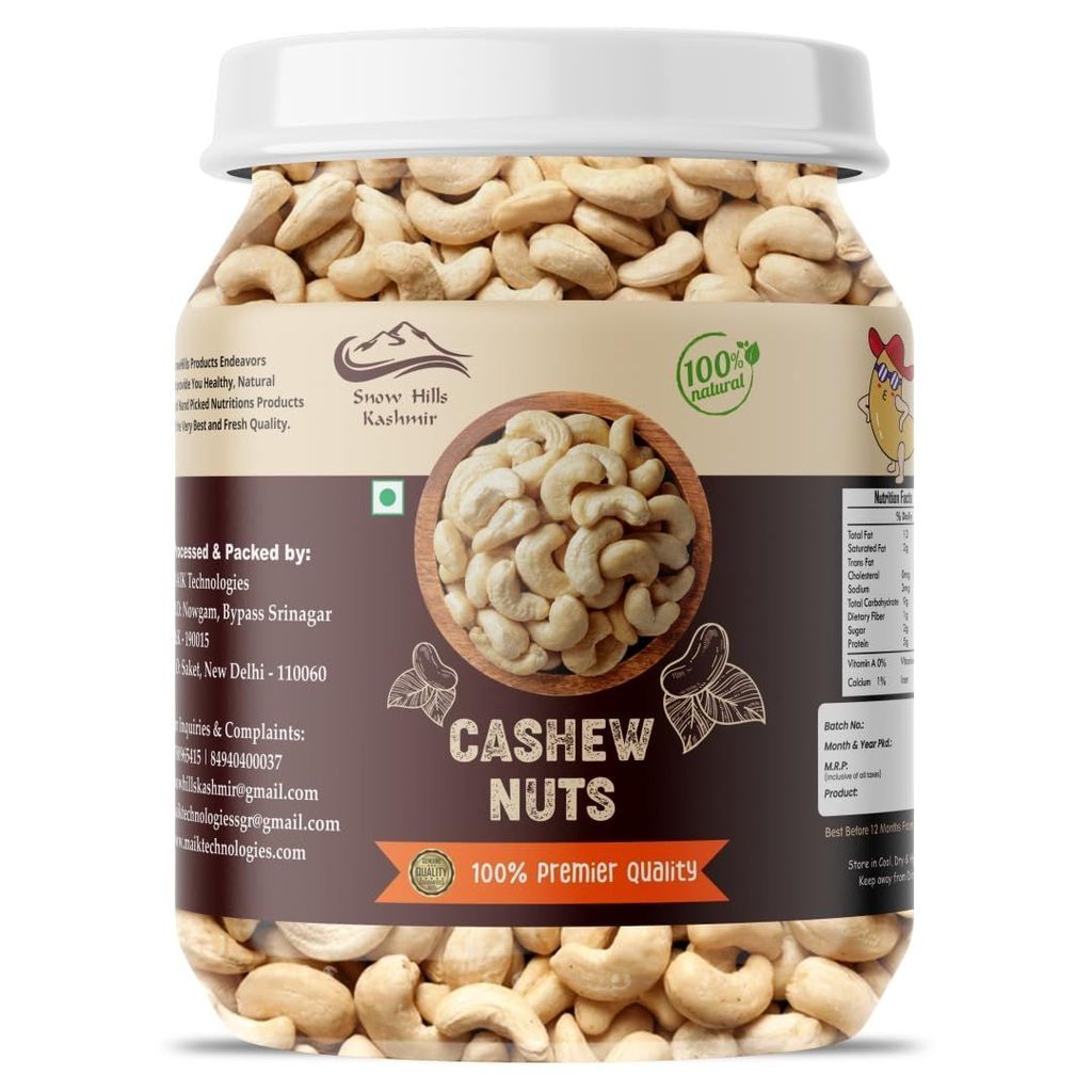 Snow Hills Kashmir Cashew Jar 500 grams Healthy Snacks | Nutritious & Delicious | Gluten Free & Zero Cholestrol | kaju | Premium Whole Cashews | Whole Crunchy Cashews Premium Dry fruits
