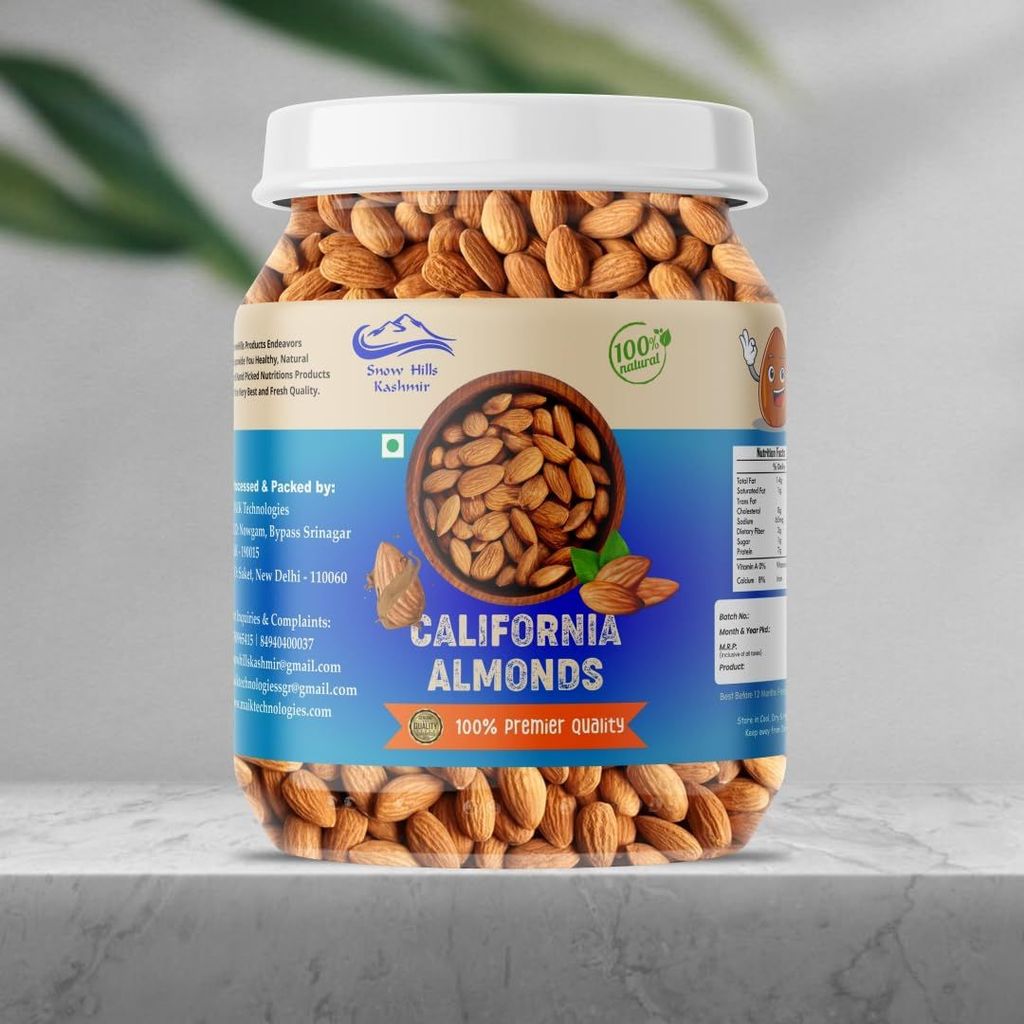 Snow Hills Kashmir 100% Natural Premium kashmiri Almonds 500 grams of Quality Badam Giri for Nutritious Delights - Real Nuts | High in Fiber Whole Natural Badam Dry Fruits