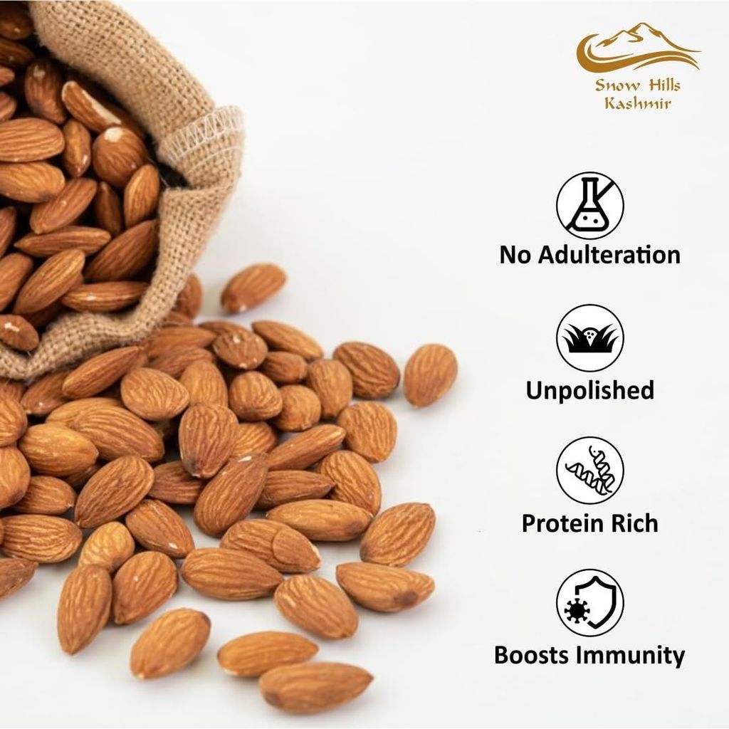 Snow Hills Kashmir 100% Natural Premium kashmiri Almonds 500 grams of Quality Badam Giri for Nutritious Delights - Real Nuts | High in Fiber Whole Natural Badam Dry Fruits
