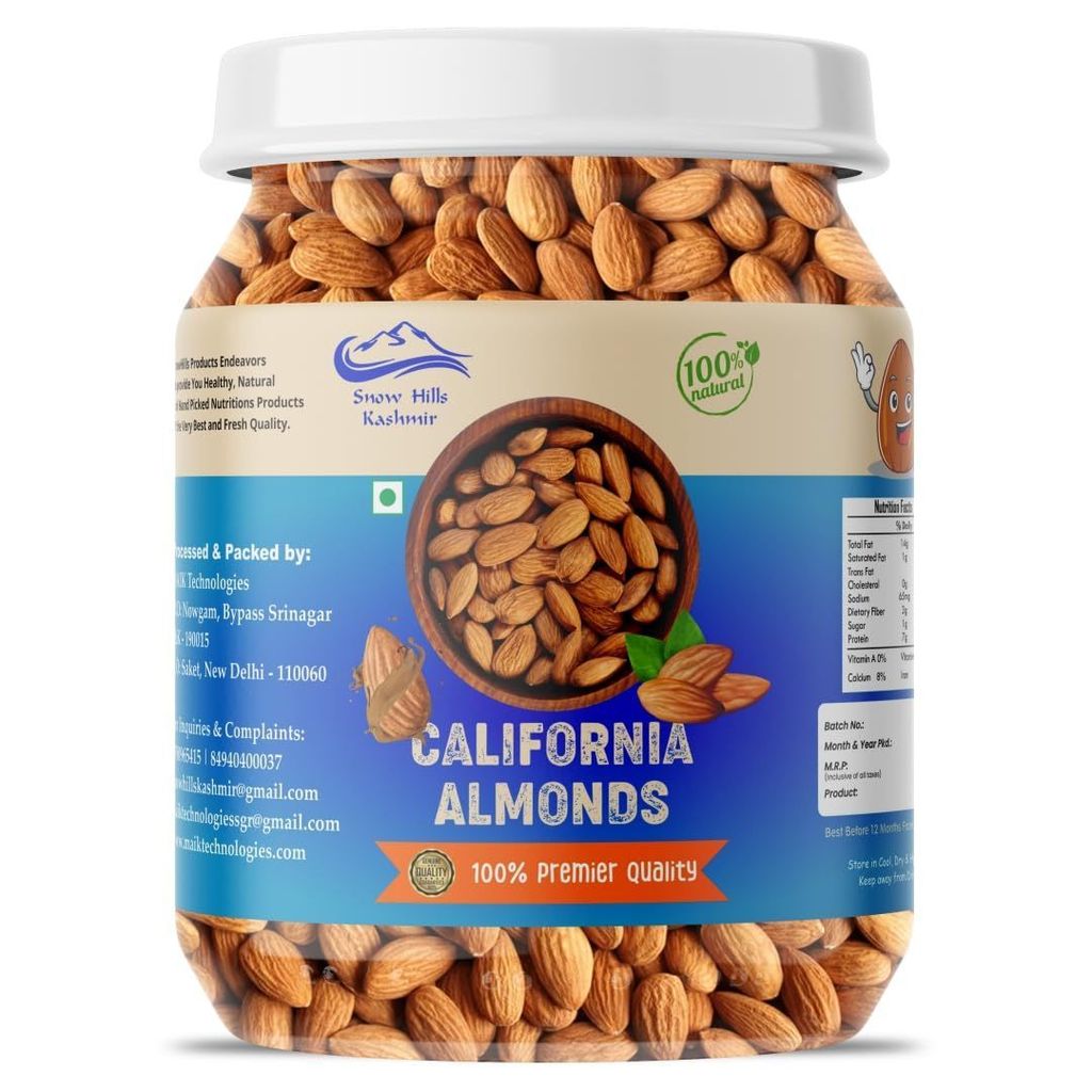 Snow Hills Kashmir 100% Natural Premium kashmiri Almonds 500 grams of Quality Badam Giri for Nutritious Delights - Real Nuts | High in Fiber Whole Natural Badam Dry Fruits