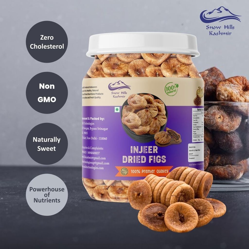 Snow Hills Kashmir Dried Fig Jar 500 grams Anjeer - 500 gram | Dried Figs | Rich Source of Fibre Calcium & Iron | Low in calories and Fat-Free | Premium Dry fruits